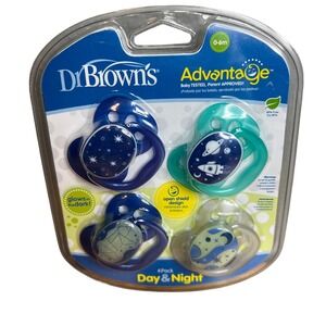 Dr Browns 0-6 Months Advantage Day & Night Pacifiers Glow In the Dark 4 Pack NEW